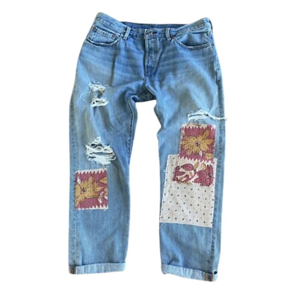 Levi's 501 CT Desperado Patch Kantha Jeans Size 30x32 Light Wash